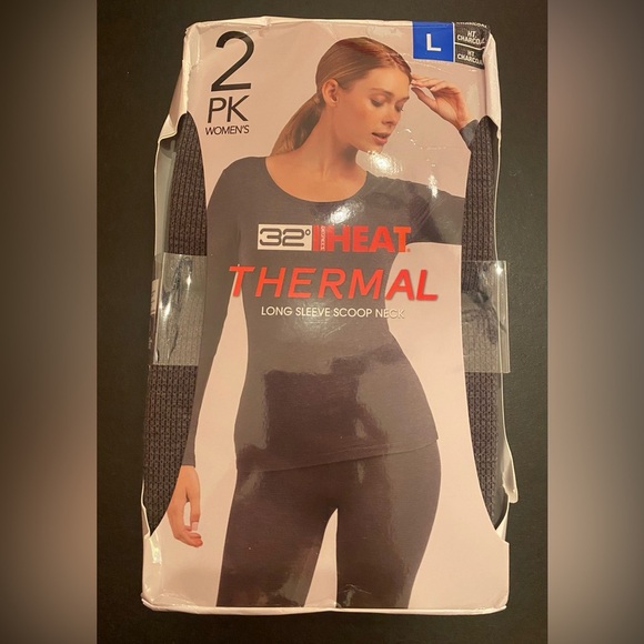 32 DEGREE HEAT 2 Pack Thermal Long Sleeve Scoop Neck Shirt Size Large - Picture 1 of 5